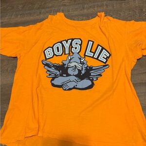 Women’s Orange Graphic Tee with 'Boys Lie' Design